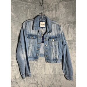 Reserve Fairfax Women's Cropped Denim Jacket Light Blue junior large NEW NWT